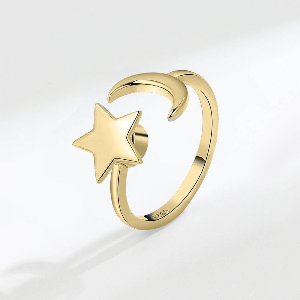 Star and Moon Fidget Ring Women Adjustable Toi et Moi Ring GLAMOUR CHICCASTLE