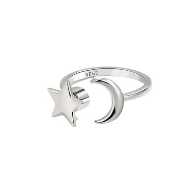 Star and Moon Fidget Ring Women Adjustable Toi et Moi Ring GLAMOUR CHICCASTLE