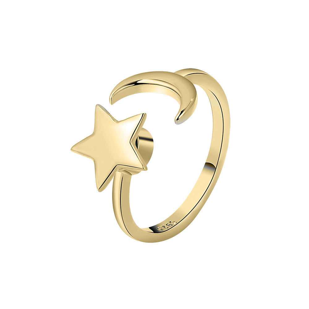 Star and Moon Fidget Ring Women Adjustable Toi et Moi Ring GLAMOUR CHICCASTLE