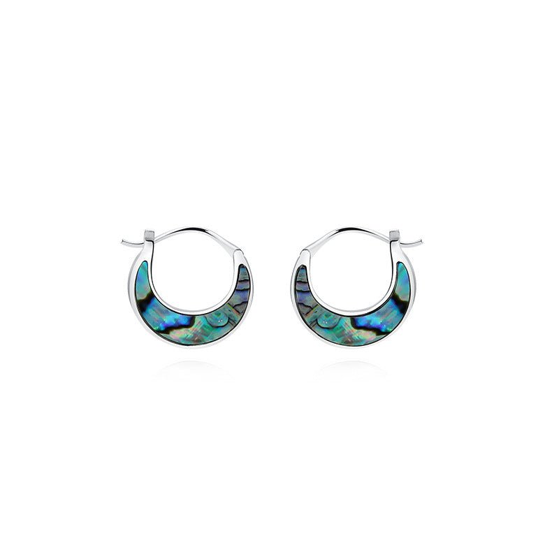 Sterling Silver Abalone ShellEarrings Turquoise Moon Hoop Earrings GLAMOUR CHICCASTLE