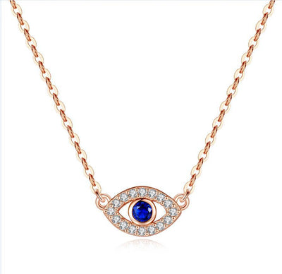 Sterling Silver Blue Cubic Zirconia Evil Eye Necklace GLAMOUR CHICCASTLE