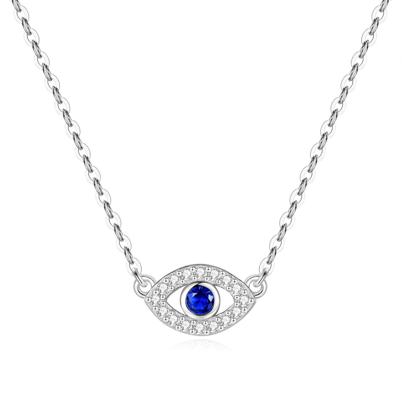 Sterling Silver Blue Cubic Zirconia Evil Eye Necklace GLAMOUR CHICCASTLE