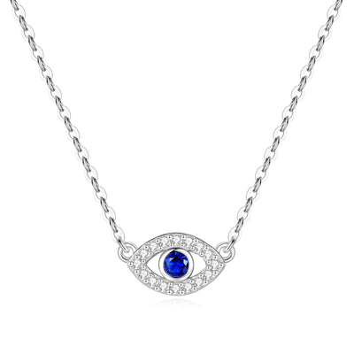 Sterling Silver Blue Cubic Zirconia Evil Eye Necklace GLAMOUR CHICCASTLE