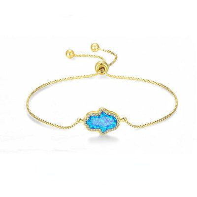 Sterling Silver Blue Opal Cubic ZirconiaHamsa Hand Bracelet GLAMOUR CHICCASTLE