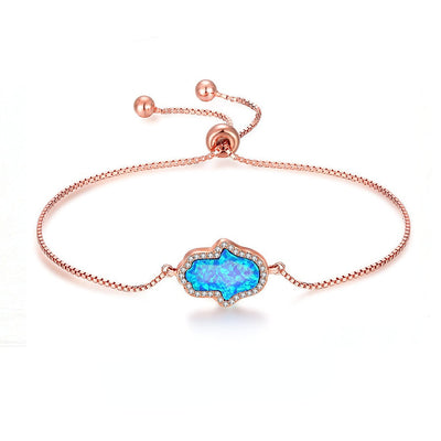 Sterling Silver Blue Opal Cubic ZirconiaHamsa Hand Bracelet GLAMOUR CHICCASTLE