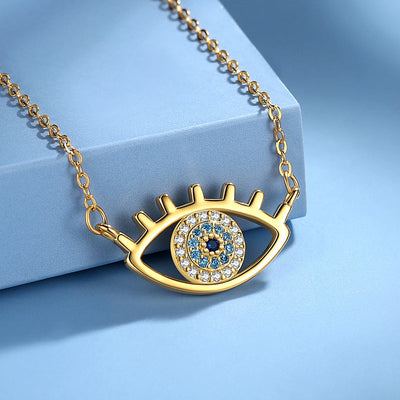 Sterling Silver Blue Sparkling CZ Evil Eye Pendant Necklace Eye Chain GLAMOUR CHICCASTLE