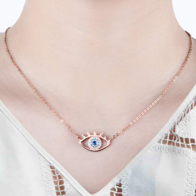 Sterling Silver Blue Sparkling CZ Evil Eye Pendant Necklace Eye Chain GLAMOUR CHICCASTLE