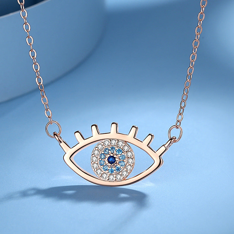 Sterling Silver Blue Sparkling CZ Evil Eye Pendant Necklace Eye Chain GLAMOUR CHICCASTLE