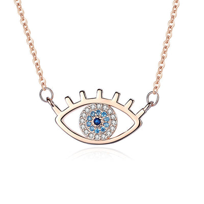 Sterling Silver Blue Sparkling CZ Evil Eye Pendant Necklace Eye Chain GLAMOUR CHICCASTLE