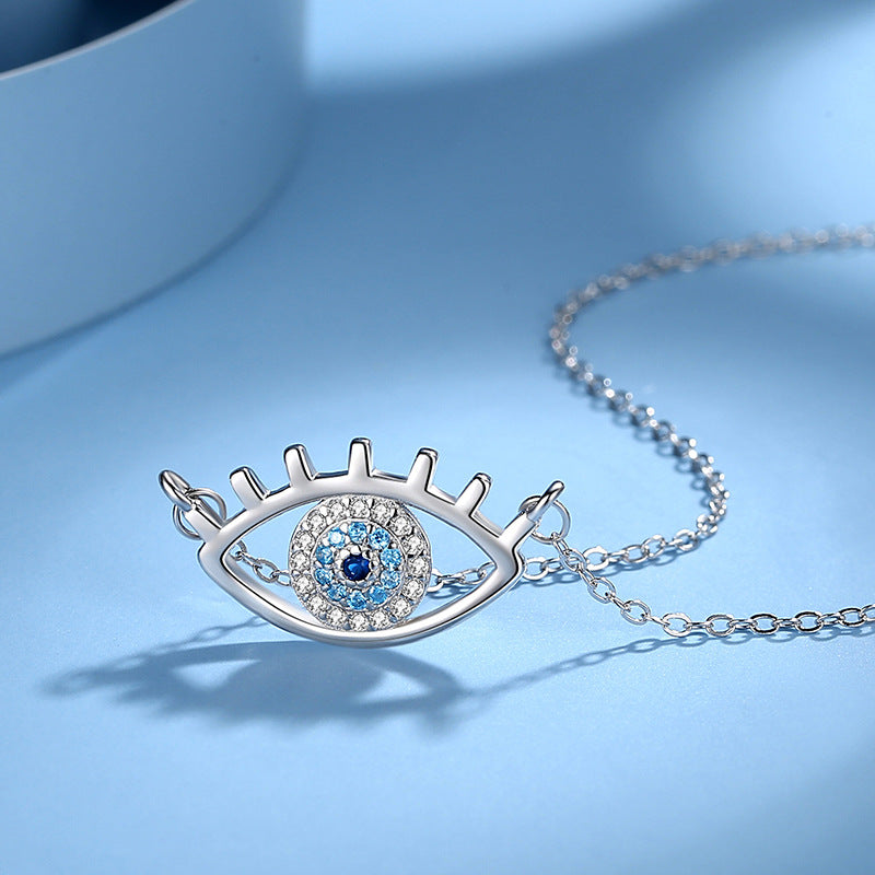 Sterling Silver Blue Sparkling CZ Evil Eye Pendant Necklace Eye Chain GLAMOUR CHICCASTLE