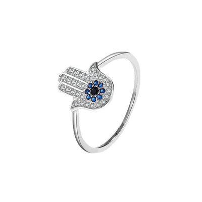 Sterling Silver CZ Hamsa Band Ring GLAMOUR CHICCASTLE