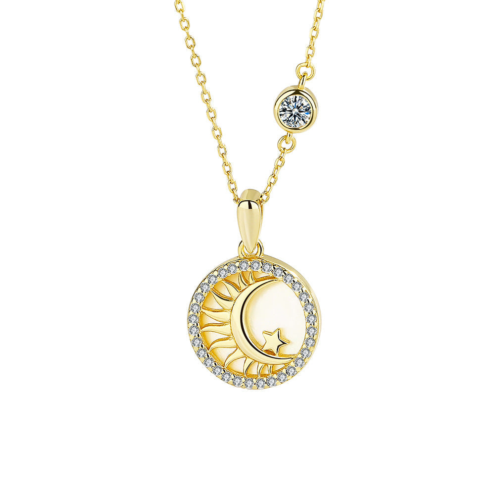 Sterling Silver Coin Necklace Filled Sun Moon Star Pendant Necklace GLAMOUR CHICCASTLE