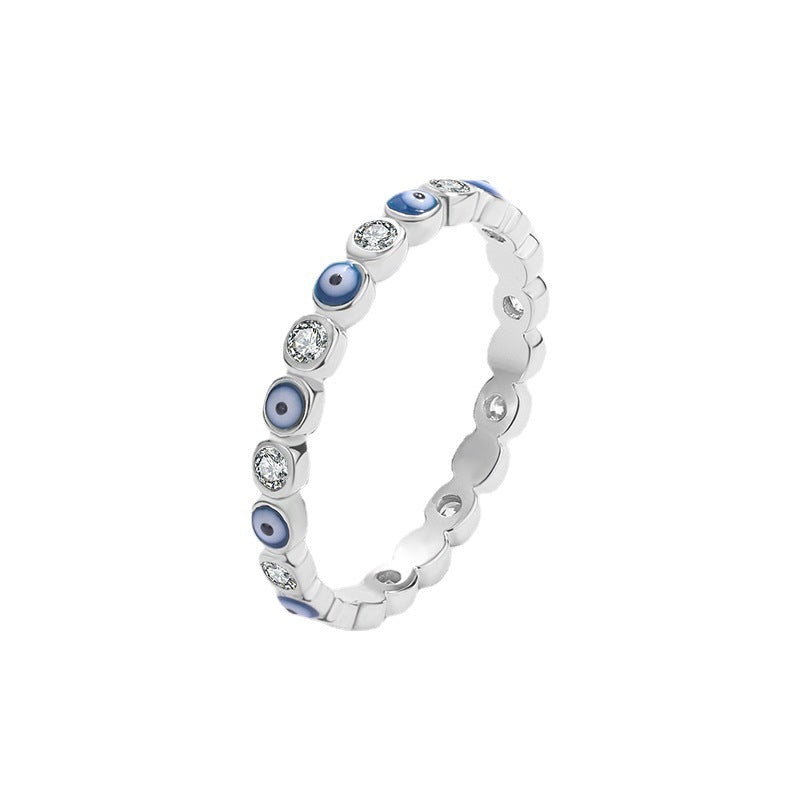 Sterling Silver Enamel Sapphire Evil Eye Women Bang Ring Eternity Ring GLAMOUR CHICCASTLE