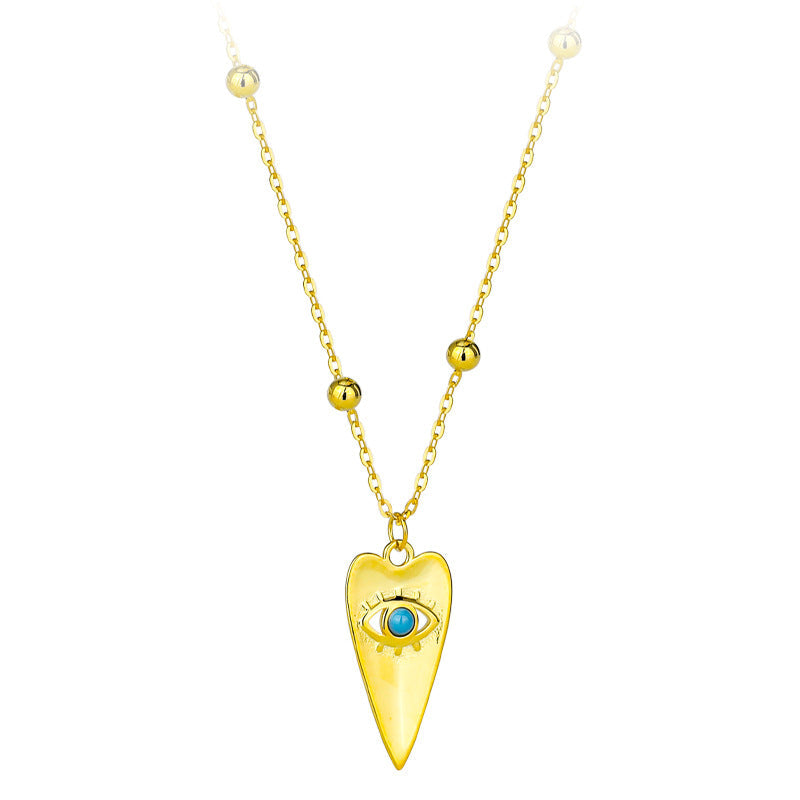 Sterling Silver Gold Beads Chain Geometric Triangle Pendant Evil Eye Necklace GLAMOUR CHICCASTLE