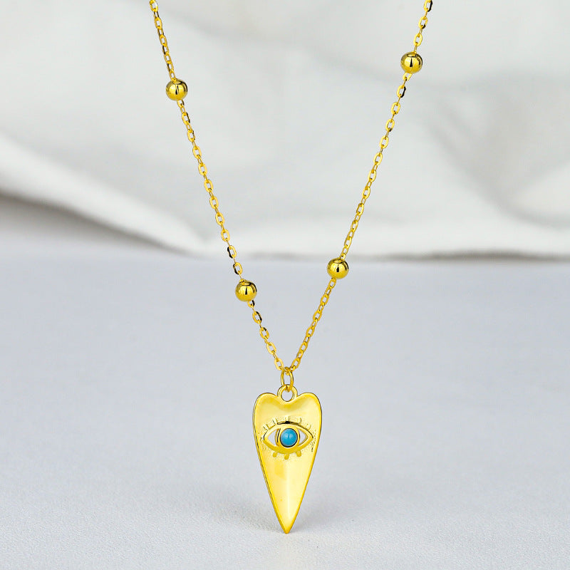 Sterling Silver Gold Beads Chain Geometric Triangle Pendant Evil Eye Necklace GLAMOUR CHICCASTLE