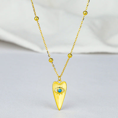 Sterling Silver Gold Beads Chain Geometric Triangle Pendant Evil Eye Necklace GLAMOUR CHICCASTLE