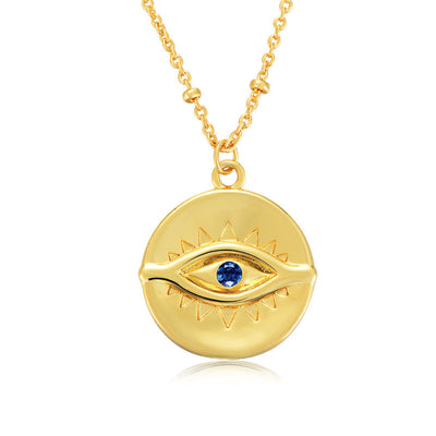 Sterling Silver Gold Plated Evil Eye Pendant Necklace Coin Necklace GLAMOUR CHICCASTLE