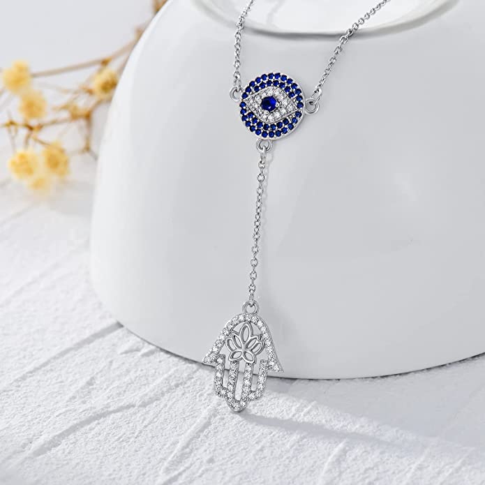 Sterling Silver Hamsa Hand Evil Eye Pendant Necklace Hamsa Necklace GLAMOUR CHICCASTLE