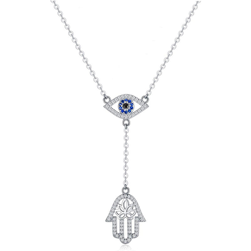 Sterling Silver Hamsa Hand Evil Eye Pendant Necklace Hamsa Necklace GLAMOUR CHICCASTLE