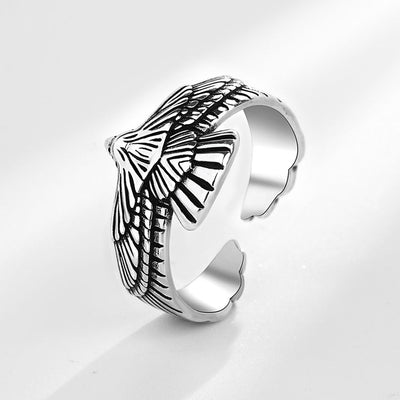 Sterling Silver Hawk Thunderbird Ring Open Cuff Ring GLAMOUR CHICCASTLE