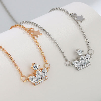 Sterling Silver Princess CZ Crown Necklace GLAMOUR CHICCASTLE