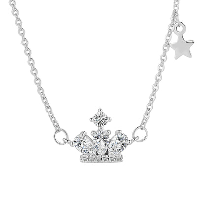 Sterling Silver Princess CZ Crown Necklace GLAMOUR CHICCASTLE