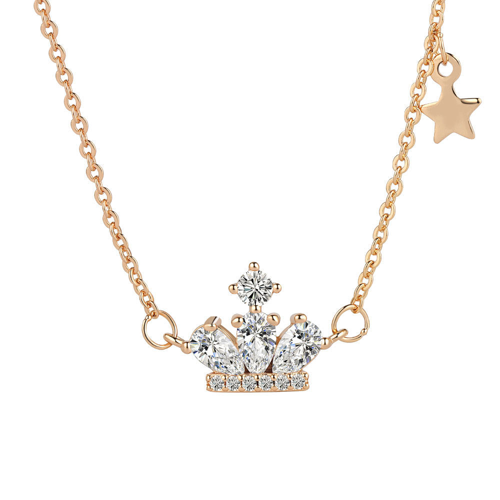 Sterling Silver Princess CZ Crown Necklace GLAMOUR CHICCASTLE