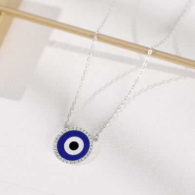 Sterling Silver Sapphire Cubic Zirconia Diamond Evil Eye Necklace GLAMOUR CHICCASTLE