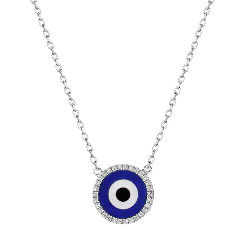 Sterling Silver Sapphire Cubic Zirconia Diamond Evil Eye Necklace GLAMOUR CHICCASTLE