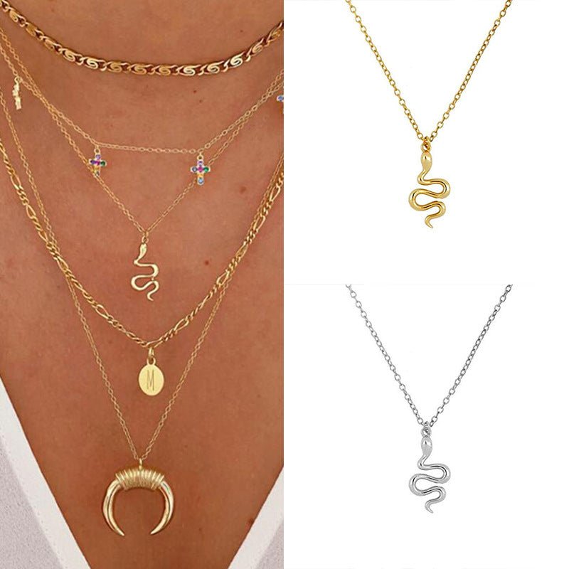 Sterling Silver Snake Pendant Necklace Gold Plated Chain Necklace GLAMOUR CHICCASTLE