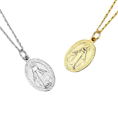 Sterling Silver Virgin Mary Pray for Us Necklace GLAMOUR CHICCASTLE