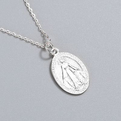 Sterling Silver Virgin Mary Pray for Us Necklace GLAMOUR CHICCASTLE