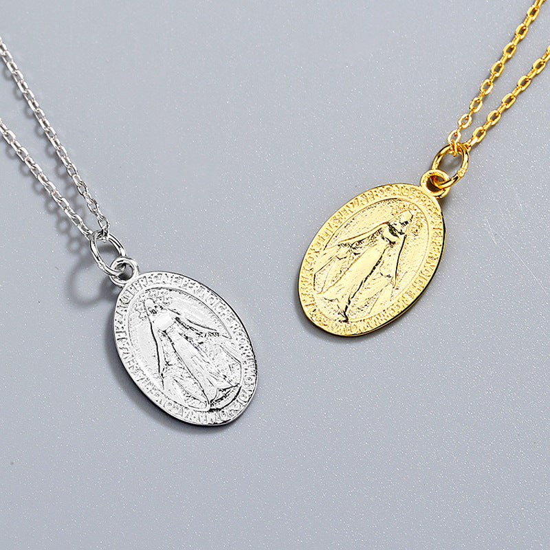 Sterling Silver Virgin Mary Pray for Us Necklace GLAMOUR CHICCASTLE