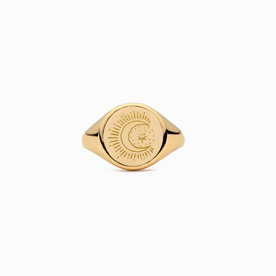 Gold Plated Sterling Silver Moon And Star Signet Ring