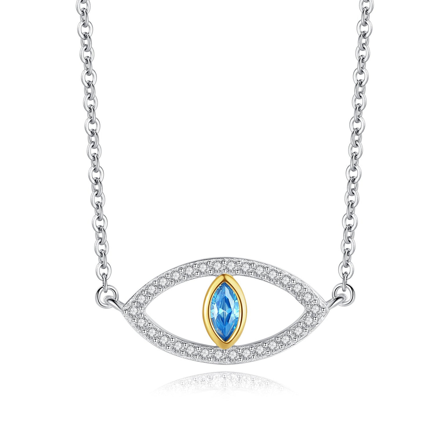 Stunning Blue Evil Eye Necklace with Cubic Zirconia CZ 925 GLAMOUR CHICCASTLE