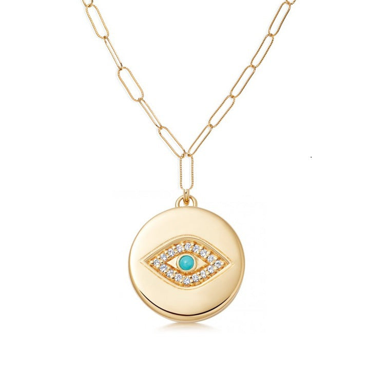 Turquoise Evil Eye Necklace Sterling Silver Paper Clip Link Necklace GLAMOUR CHICCASTLE