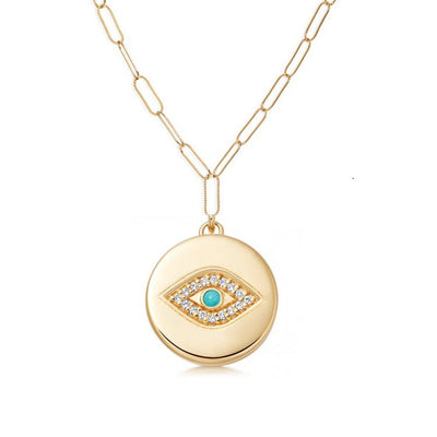 Turquoise Evil Eye Necklace Sterling Silver Paper Clip Link Necklace GLAMOUR CHICCASTLE