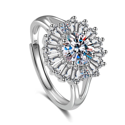 White Gold Plated Sterling Silver Halo Ring Sunflower Ring GLAMOUR CHICCASTLE