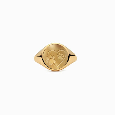 Gold Sterling Silver Heart and Paw Signet Ring