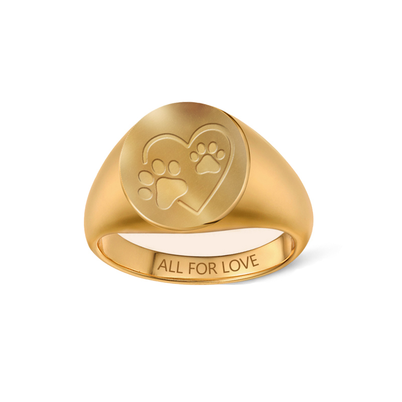 Gold Sterling Silver Heart and Paw Signet Ring