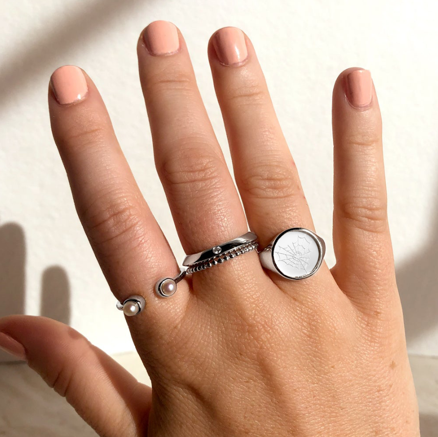 Sterling Silver All For Love Heart Spider Web Ring