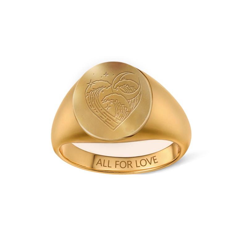 Moon And Star Wave Heart Signet Ring