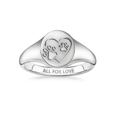 Gold Sterling Silver Heart and Paw Signet Ring