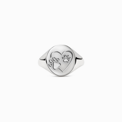 Gold Sterling Silver Heart and Paw Signet Ring